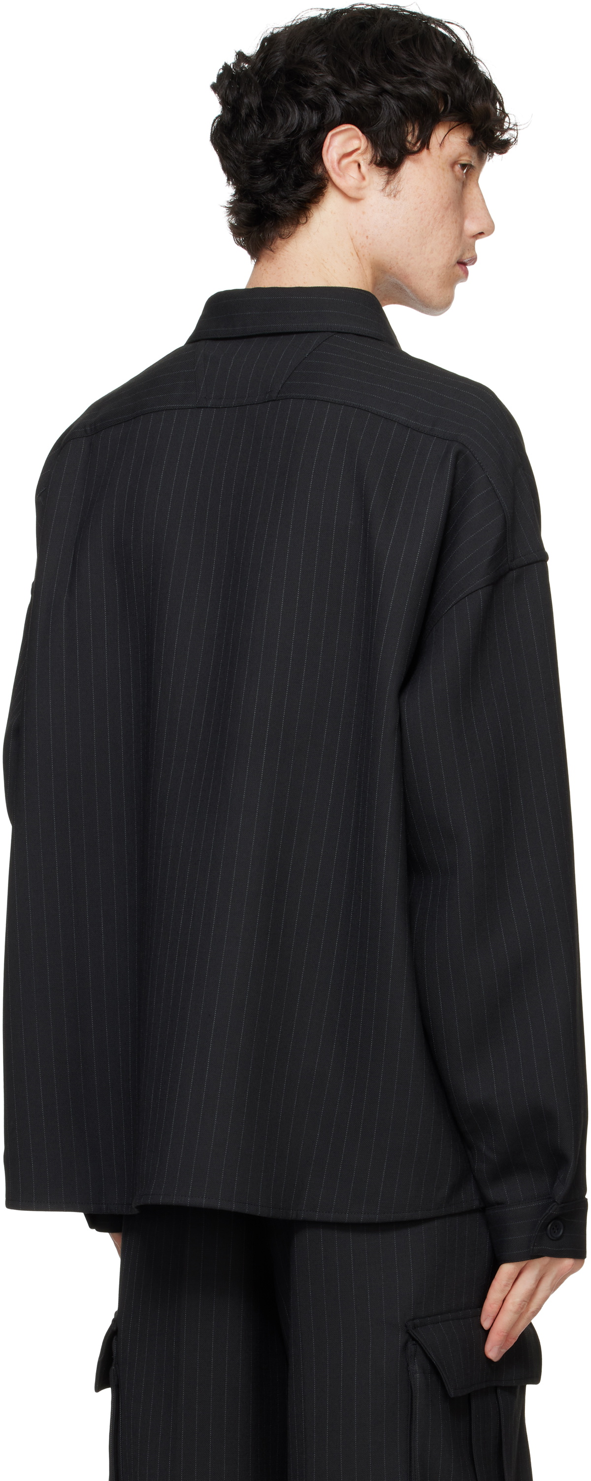 MISBHV Black Office Pinstripe Overshirt