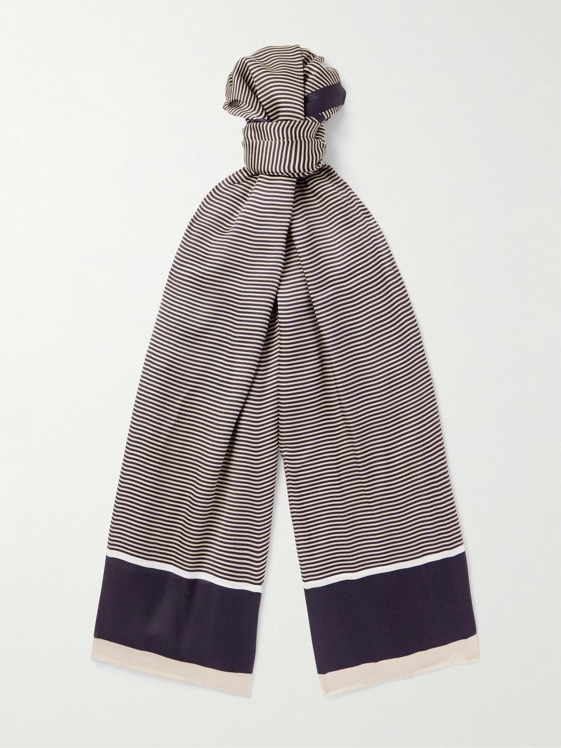 SAINT LAURENT - Logo-Print Striped Silk-Satin Scarf