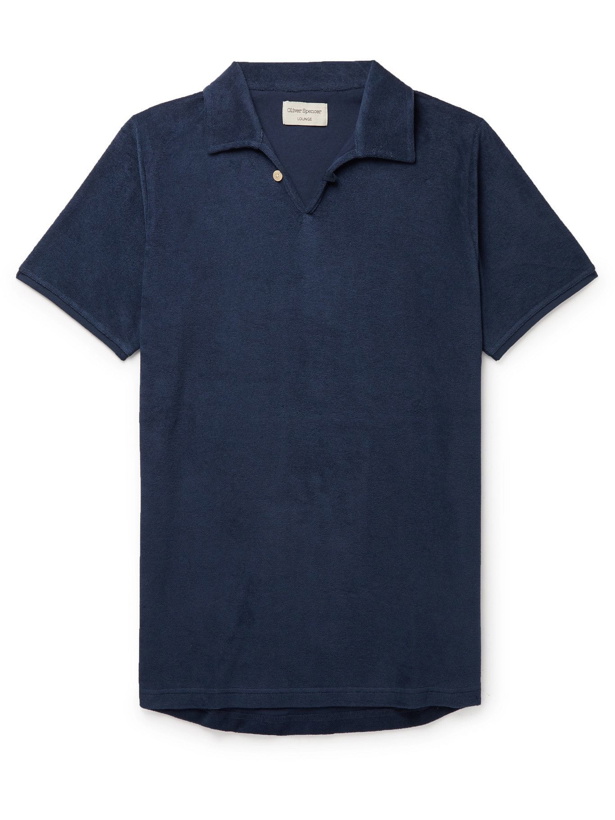 Photo: OLIVER SPENCER LOUNGEWEAR - Ashbourne Cotton-Blend Terry Polo Shirt - Blue