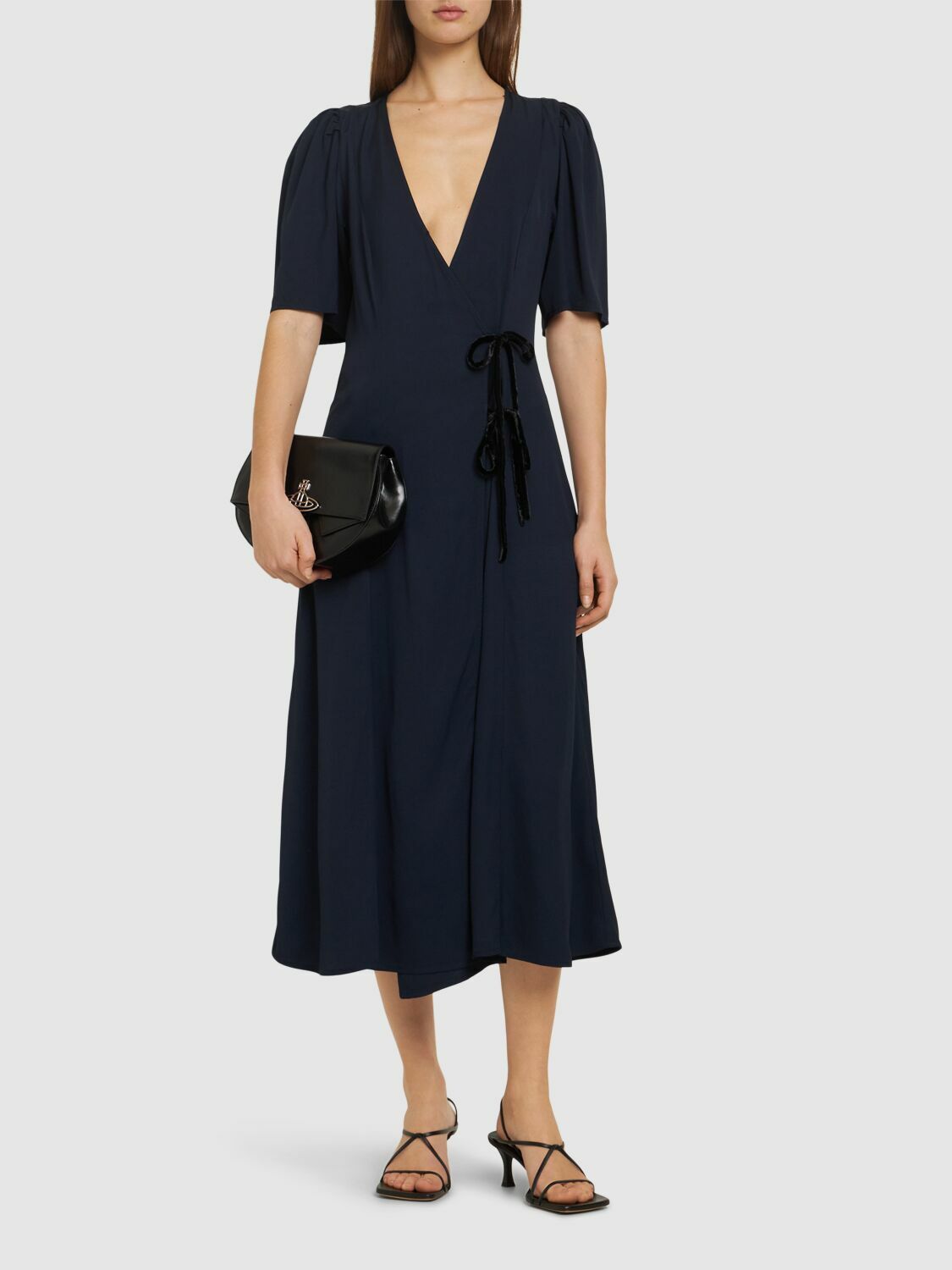 GANNI Viscose Blend Twill Midi Wrap Dress GANNI