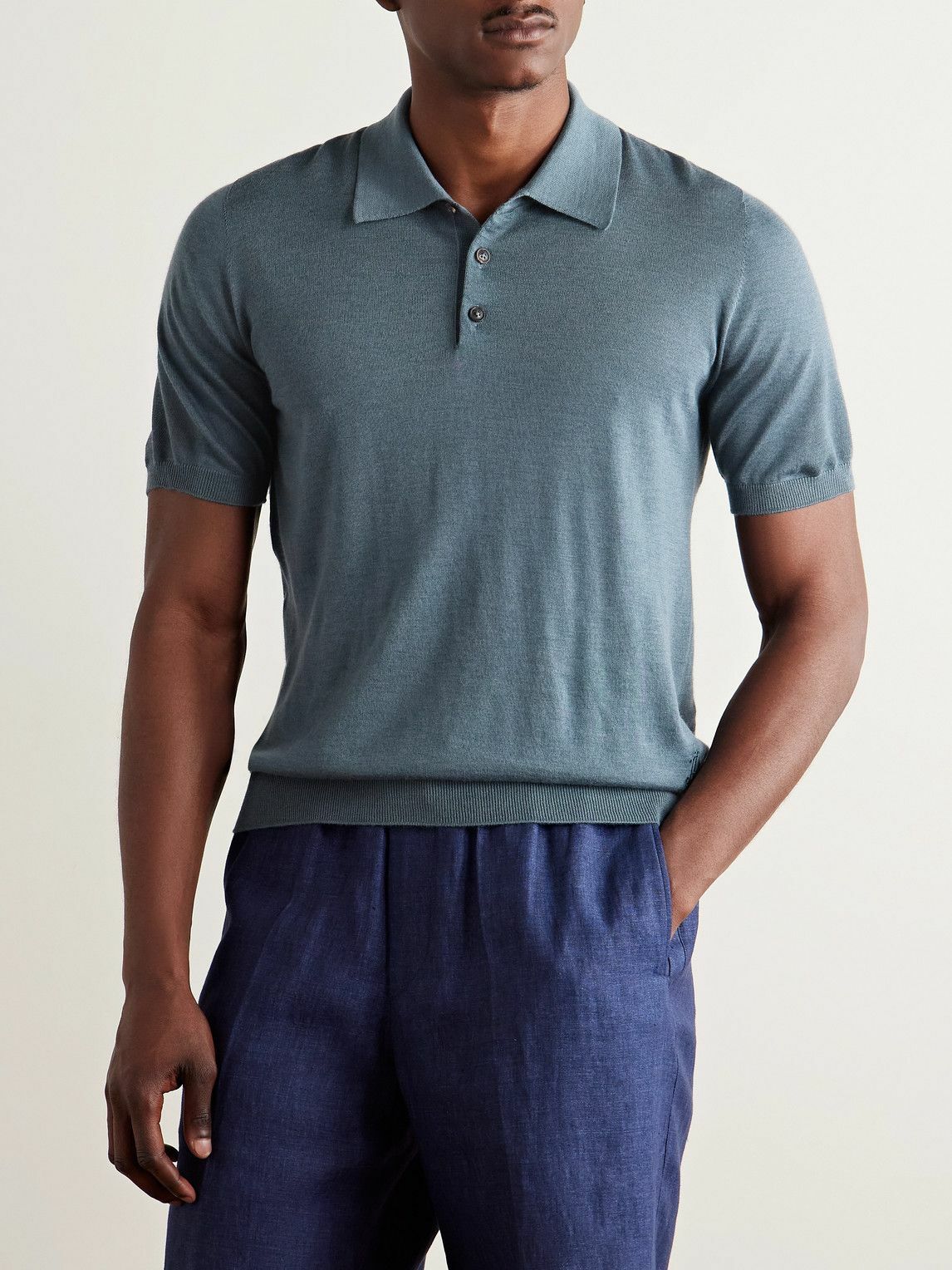 Purdey - Tantallon Slim-Fit Merino Wool Polo Shirt - Blue