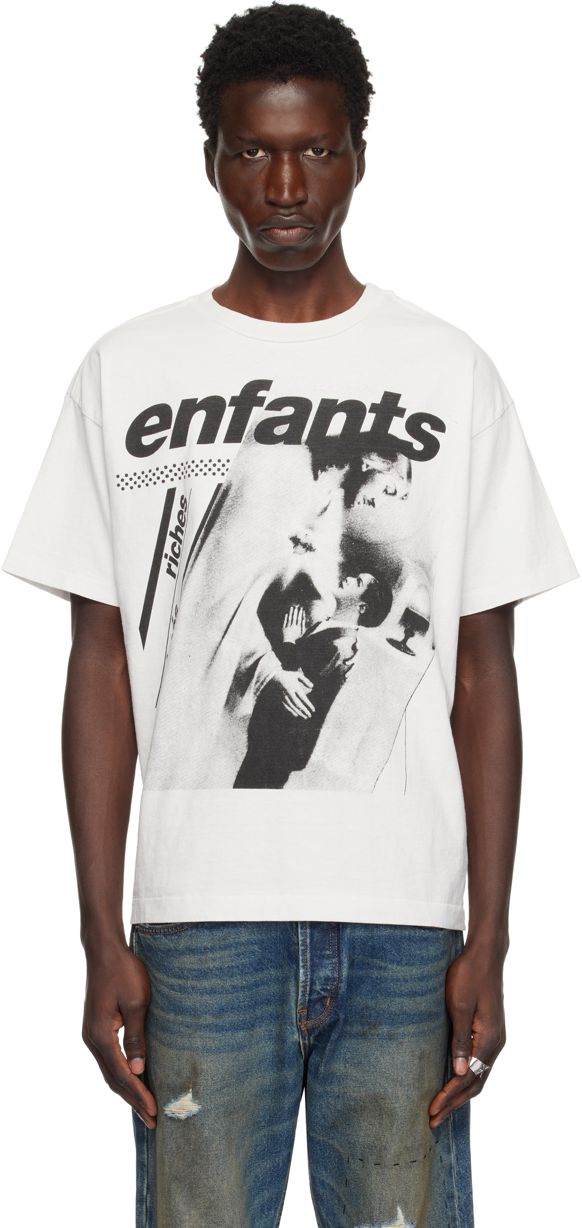 ENFANTS RICHES DÉPRIMÉS ホワイト Tシャツ ENFANTS RICHES DÉPRIMÉS Distressed Logo-Print Cotton-Jersey T
