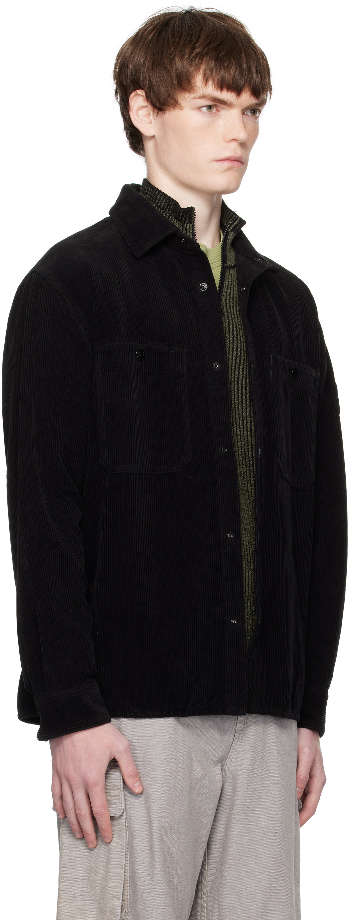 Stone  1200012 Corduroy シャツ Stone Island Black 1200012 Organic Cotton Corduroy 800 Shirt Stone