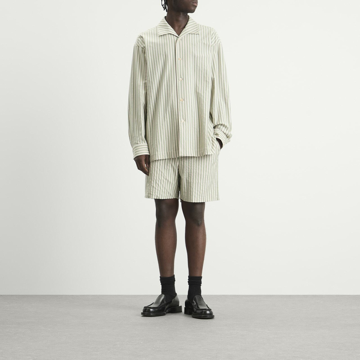 Homme Plissé Issey Miyake Men's Stripe Short in Green 