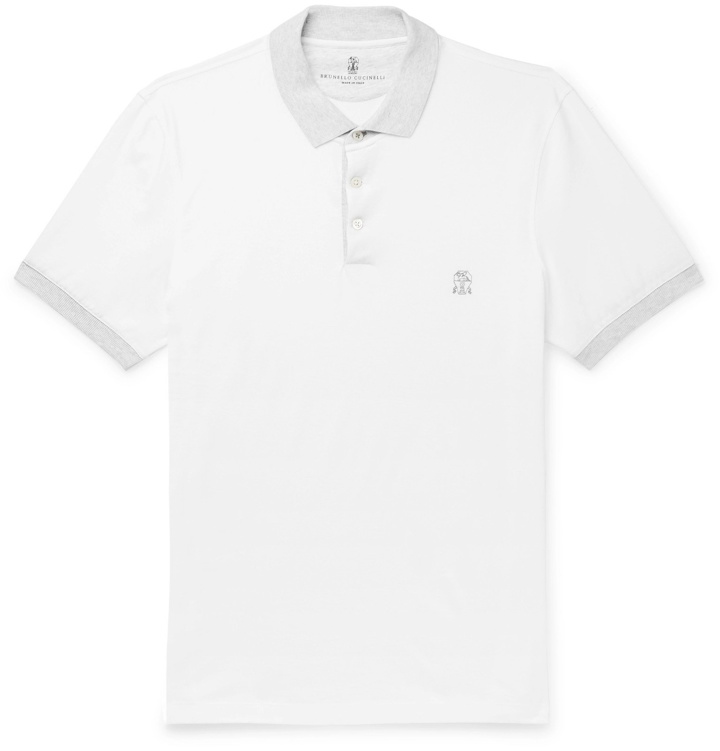 Photo: Brunello Cucinelli - Slim-Fit Contrast-Tipped Cotton-Jersey Polo Shirt - White