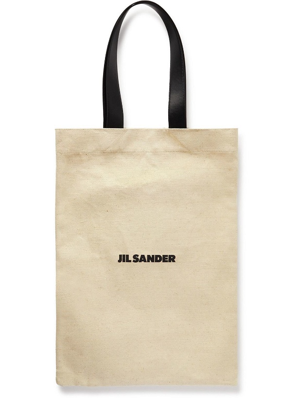 Photo: Jil Sander - Leather-Trimmed Logo-Print Cotton-Canvas Tote Bag