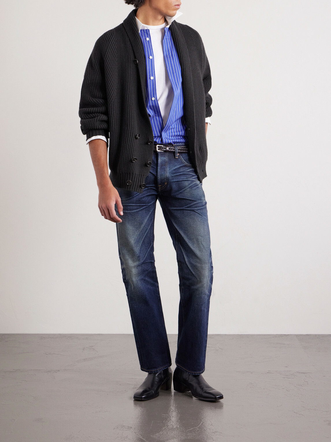 TOM FORD - Double-Breasted Ribbed Cashmere and Wool-Blend Cardigan - Gray
