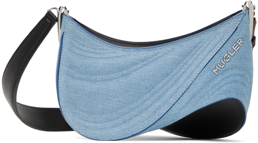 Mugler Blue & Black Small Denim Spiral Curve 01 Bag