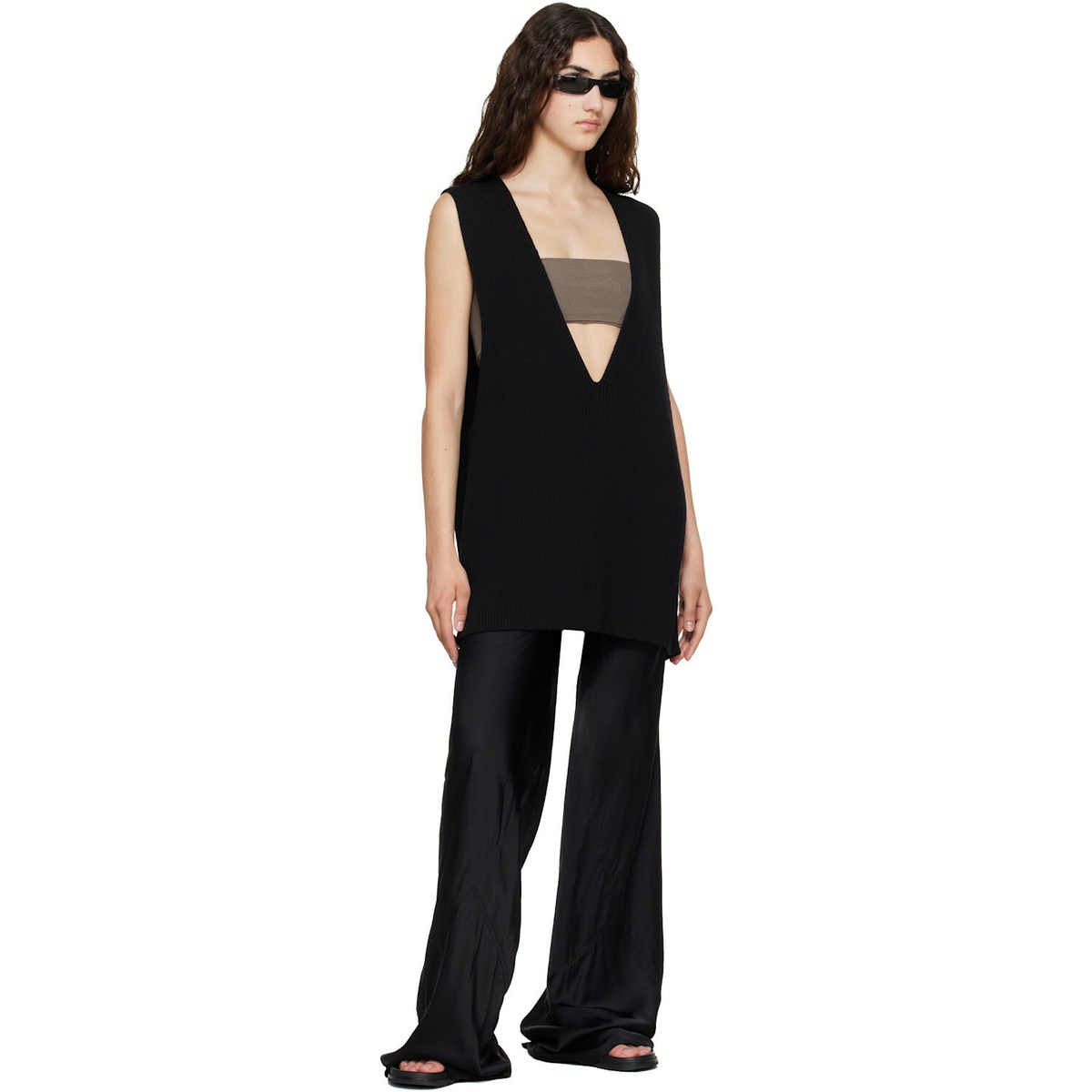 Rick Owens Black Tower Wool Knit V Neck Vest