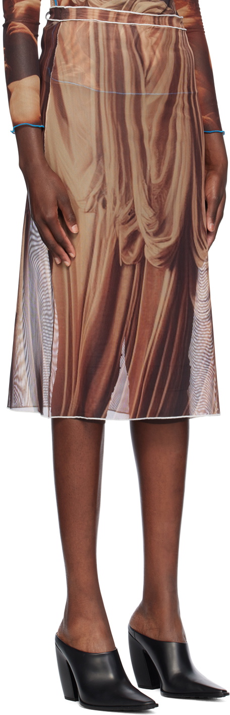 Rokh Brown Draped Printed Midi Skirt