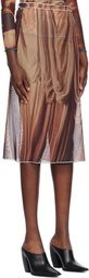 Rokh Brown Draped Printed Midi Skirt