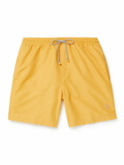 Brunello Cucinelli - Long-Length Logo-Embroidered Swim Shorts - Yellow