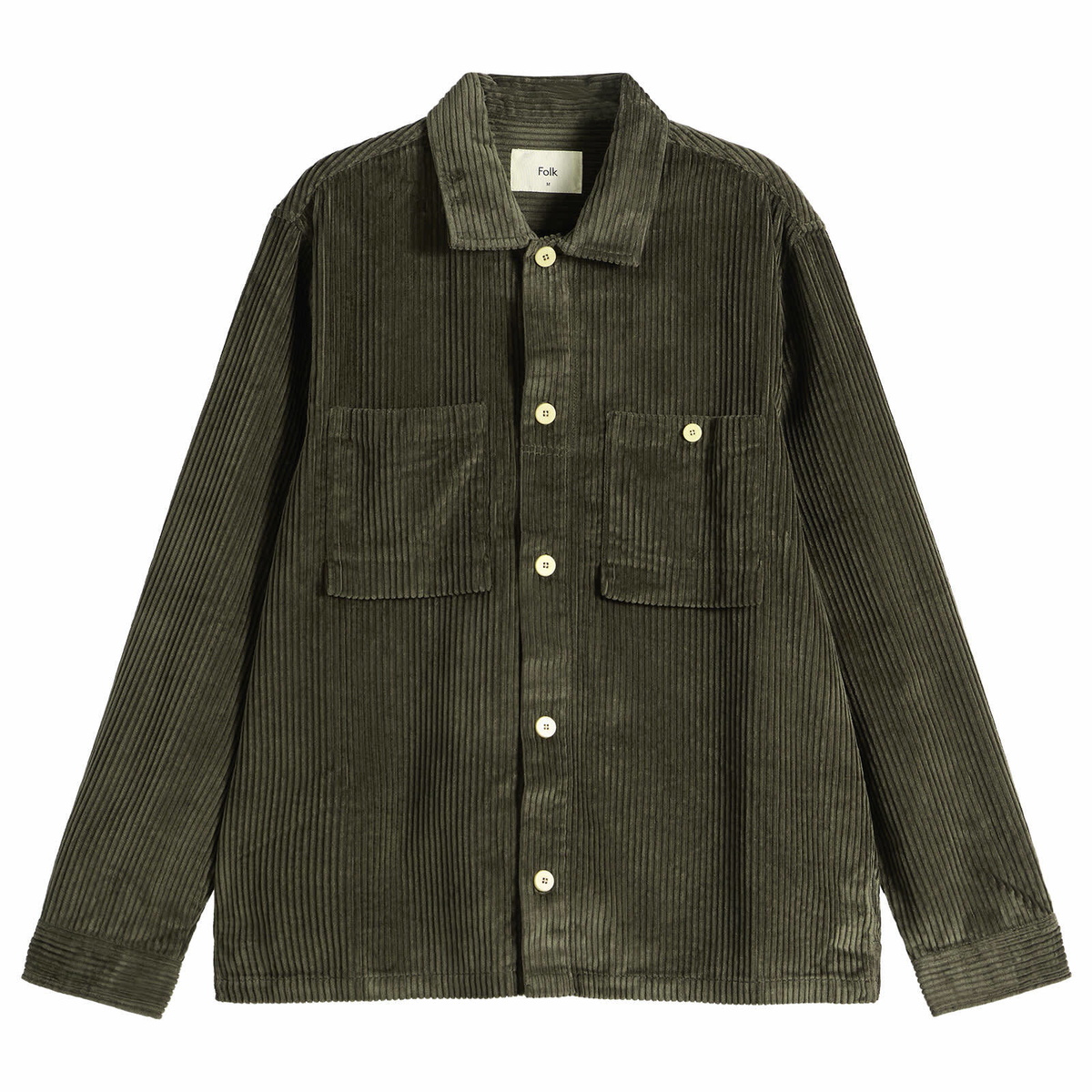 Folk Men's Patch Overshirt in Deep Sage Chunky Cord