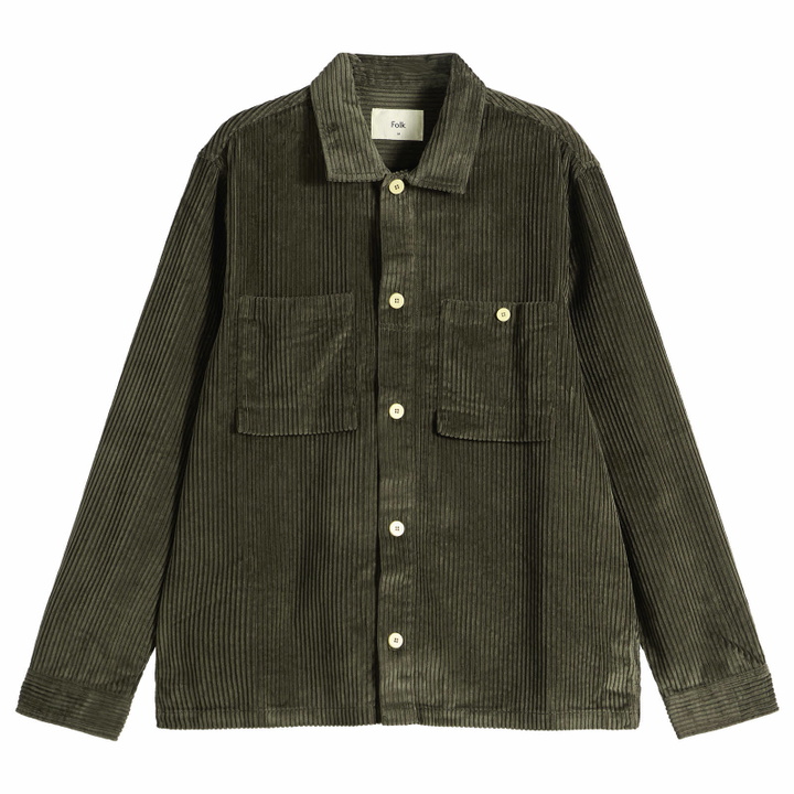 Photo: Folk Men's Patch Overshirt in Deep Sage Chunky Cord
