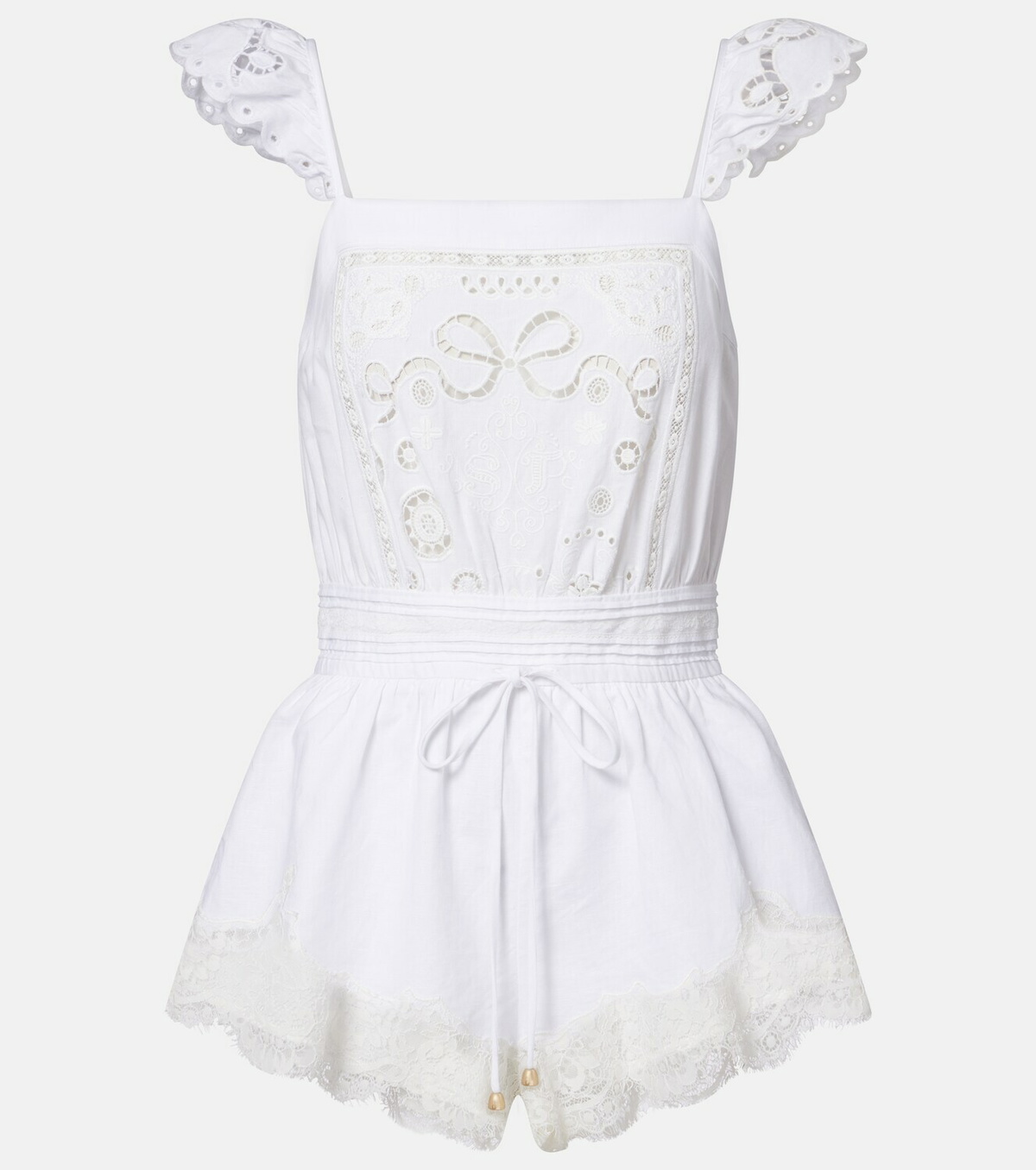 Self-Portrait Embroidered linen and cotton organza romper