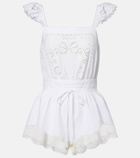 Self-Portrait Embroidered linen and cotton organza romper
