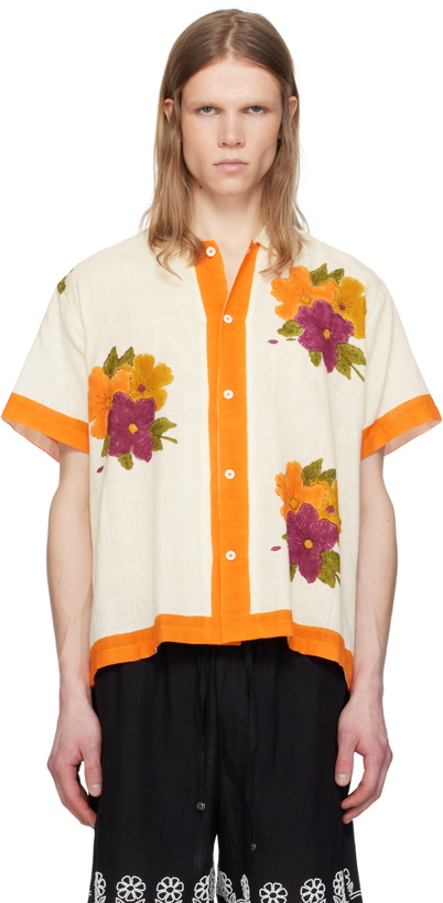 Photo: HARAGO White & Orange Block Printed Shirt