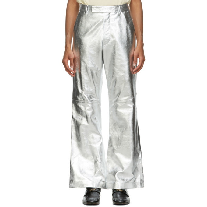Gucci Silver Metallic Leather Flared Trousers Gucci