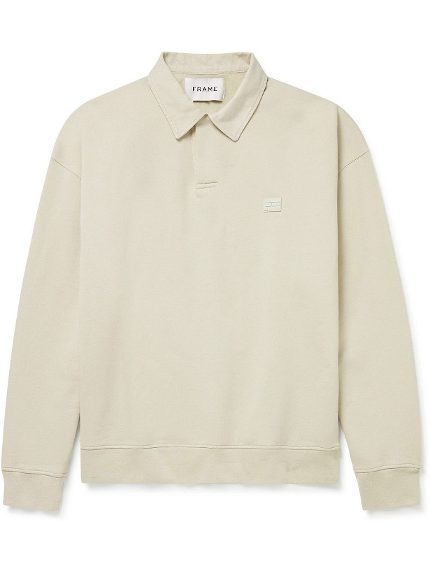 Photo: FRAME - Logo-Appliquéd Cotton-Blend Jersey Polo Shirt - Neutrals
