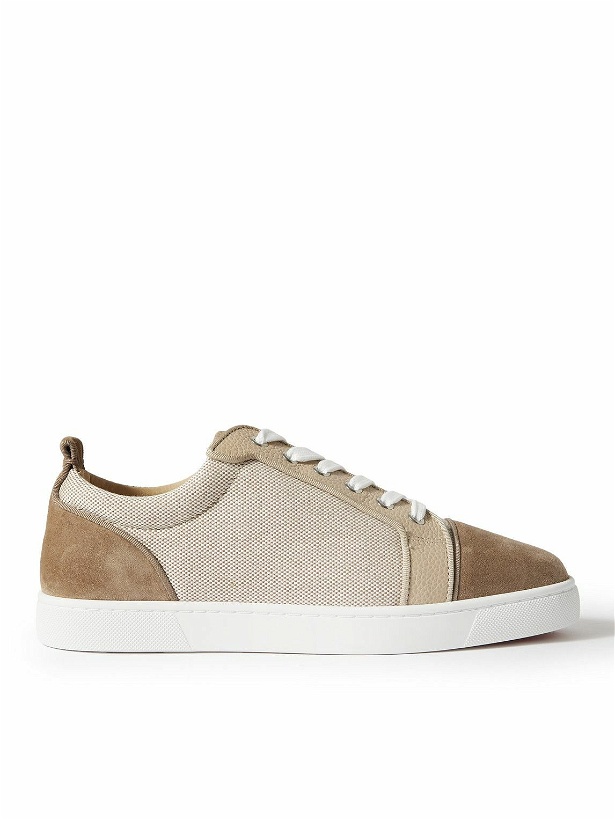Photo: Christian Louboutin - Louis Junior Linen, Leather and Suede Leather Sneakers - Brown