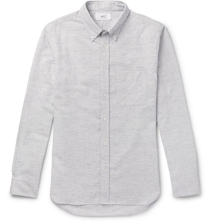 Photo: Mr P. - Button-Down Collar Striped Brushed Cotton and Linen-Blend Oxford Shirt - Men - Ecru