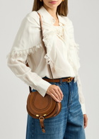 Chloe - Women's Brown Marcie Small Glossed Leather Saddle Bag - Ring Fastening & Adjustable Shoulder Strap - One Size