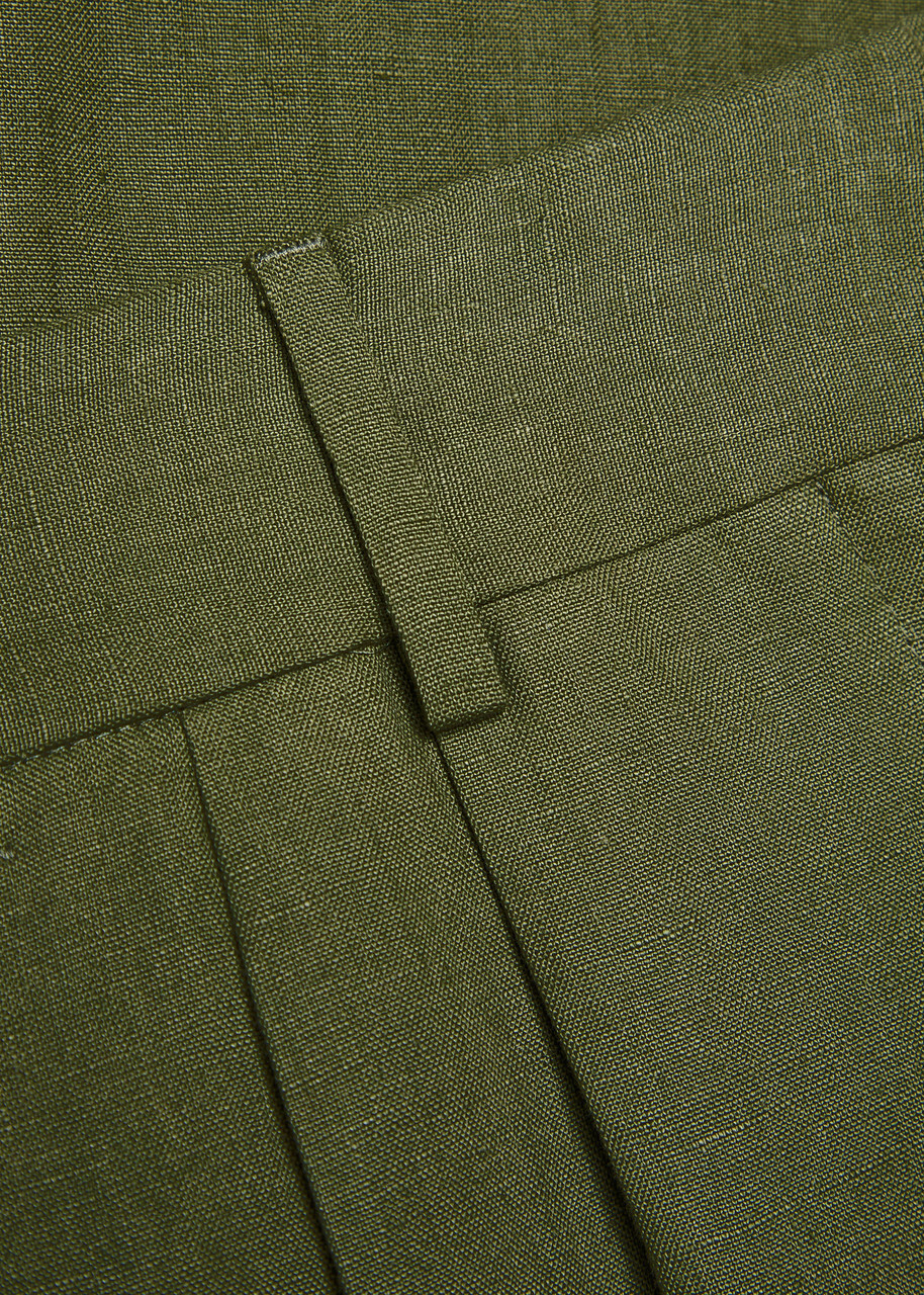 Blaze Milano Fox Pleated Straight-leg Linen Trousers Dark Green