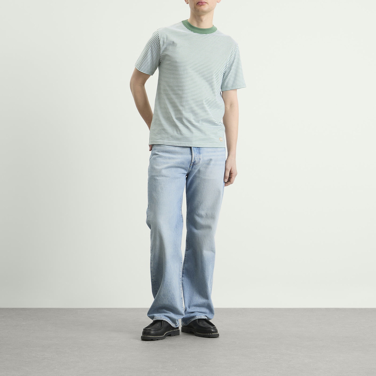 Armor-Lux Men's Fine Stripe T-Shirt in Ivy/Blanc