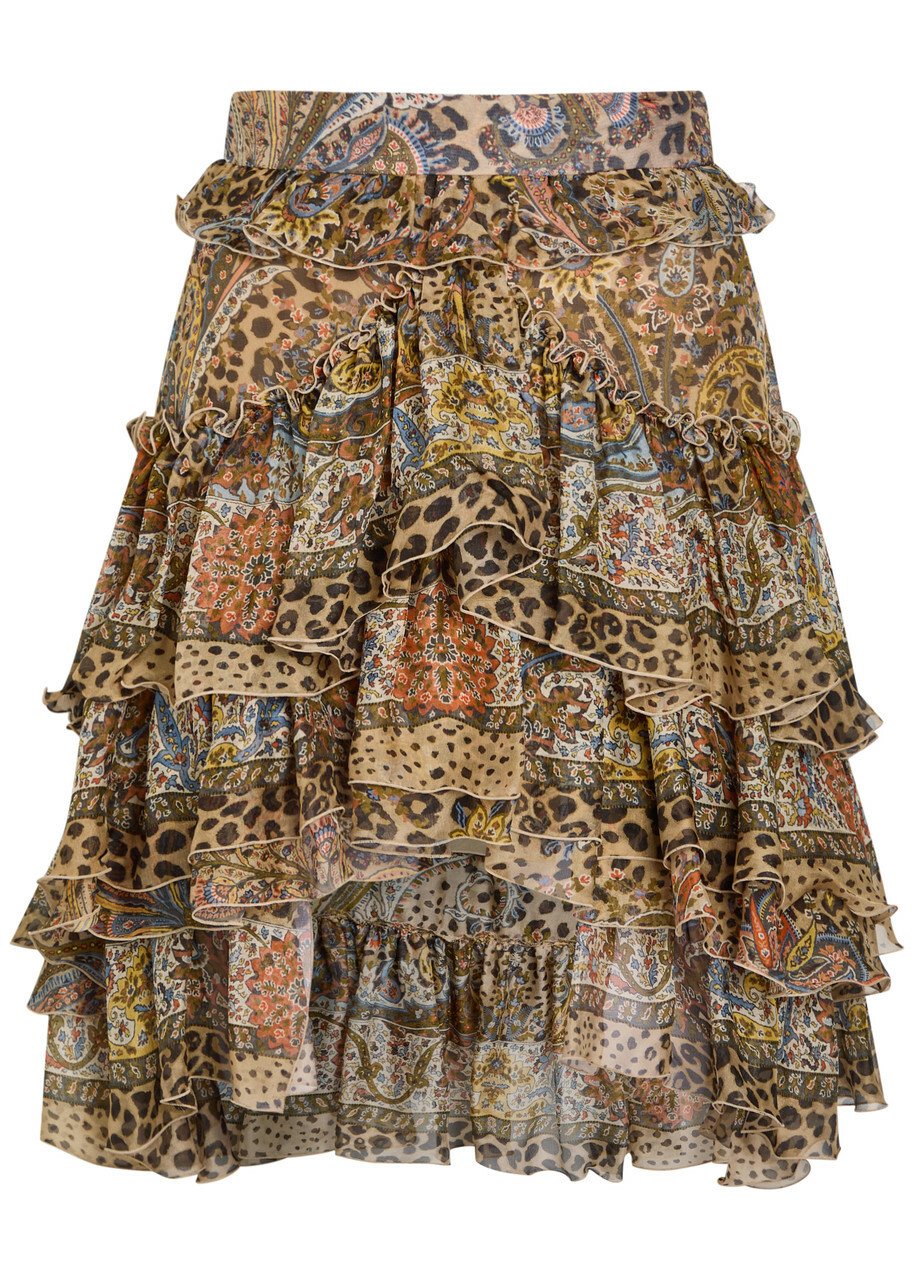 Etro Leopard-print Frill Silk Mini Skirt Multicoloured 1