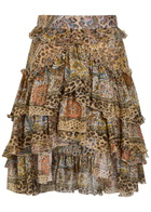 Etro Leopard-print Frill Silk Mini Skirt Multicoloured 1