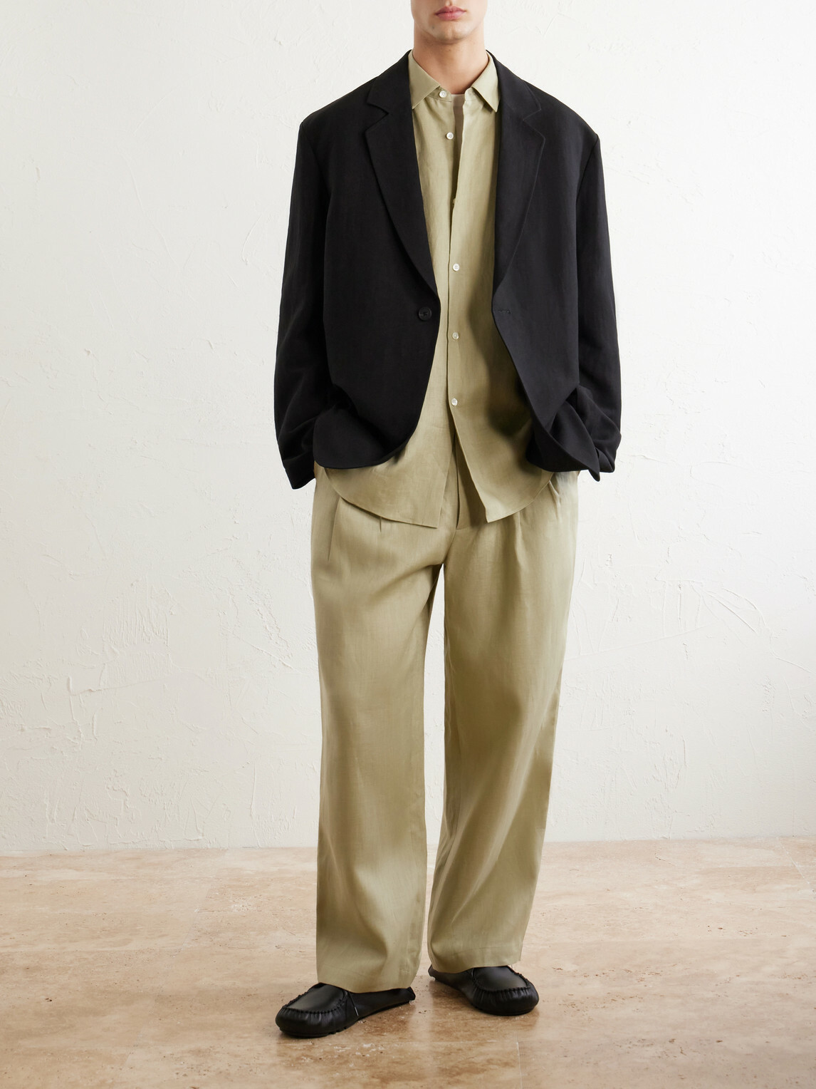 ssstein - Wide-Leg Pleated Linen Trousers - Neutrals