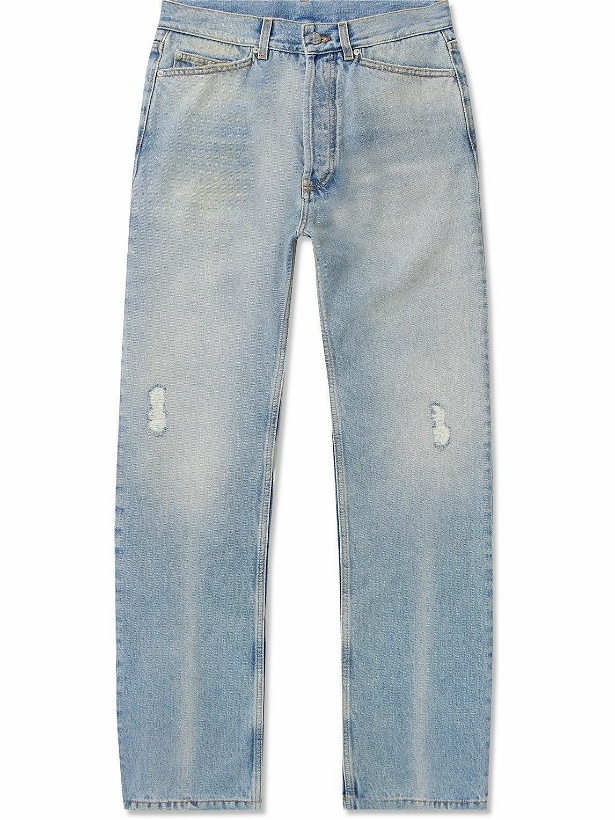 Photo: Palm Angels - Straight-Leg Logo-Embroidered Distressed Jeans - Blue
