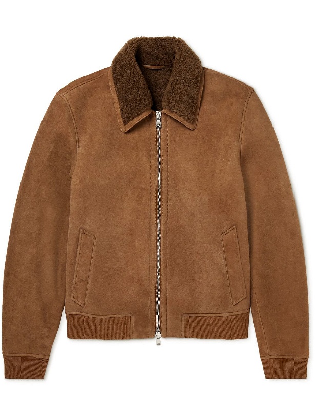 Photo: Mr P. - Shearling-Trimmed Suede Blouson Jacket - Brown