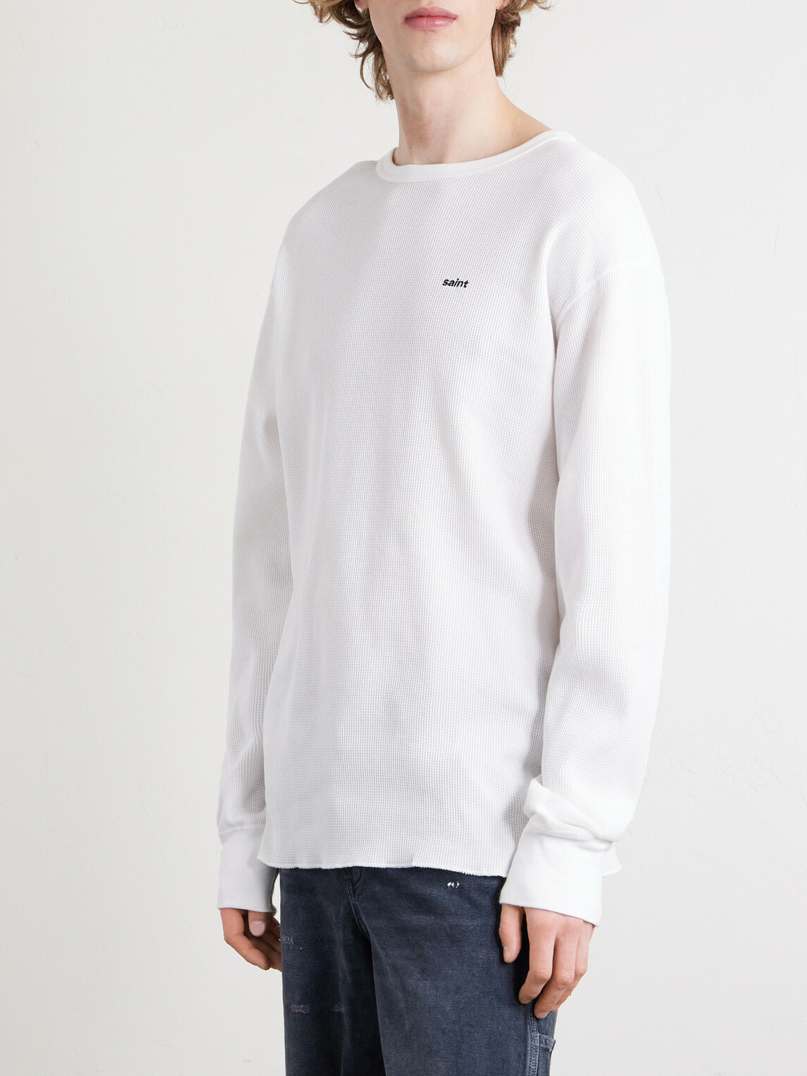 トップス Saint Micheal HONEYCOMB THARMAL SHIRT SAINT MXXXXXX - Thermal Logo-Embroidered Honeycomb-Knit Cotton T