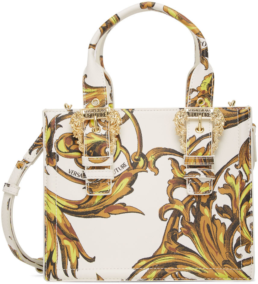  Versace Jeans Couture White Gold Baroque Printed Classic  Everyday Large Shopper Tote Bag for womens : Clothing, Shoes & Jewelry