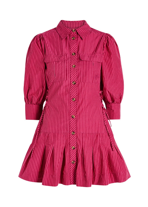 Photo: Damson Madder Maisie Striped Cotton Mini Shirt Dress Red