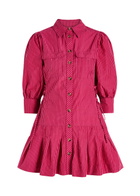 Damson Madder Maisie Striped Cotton Mini Shirt Dress Red