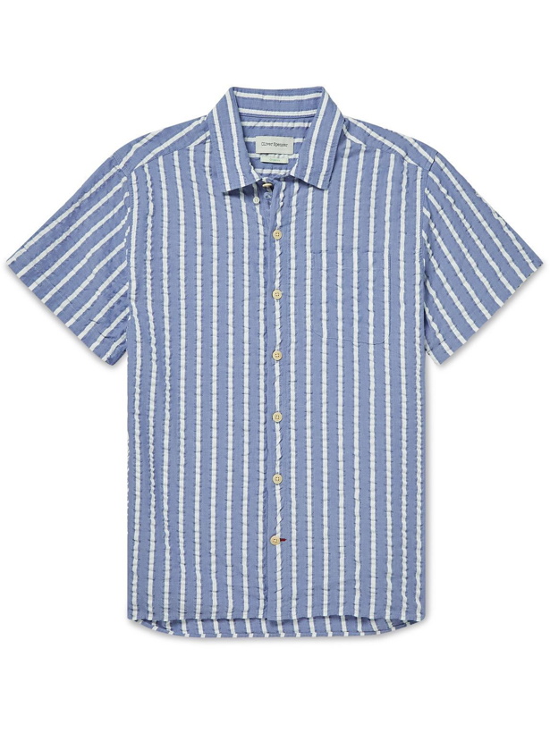 Photo: Oliver Spencer - Striped Cotton-Seersucker Shirt - Blue