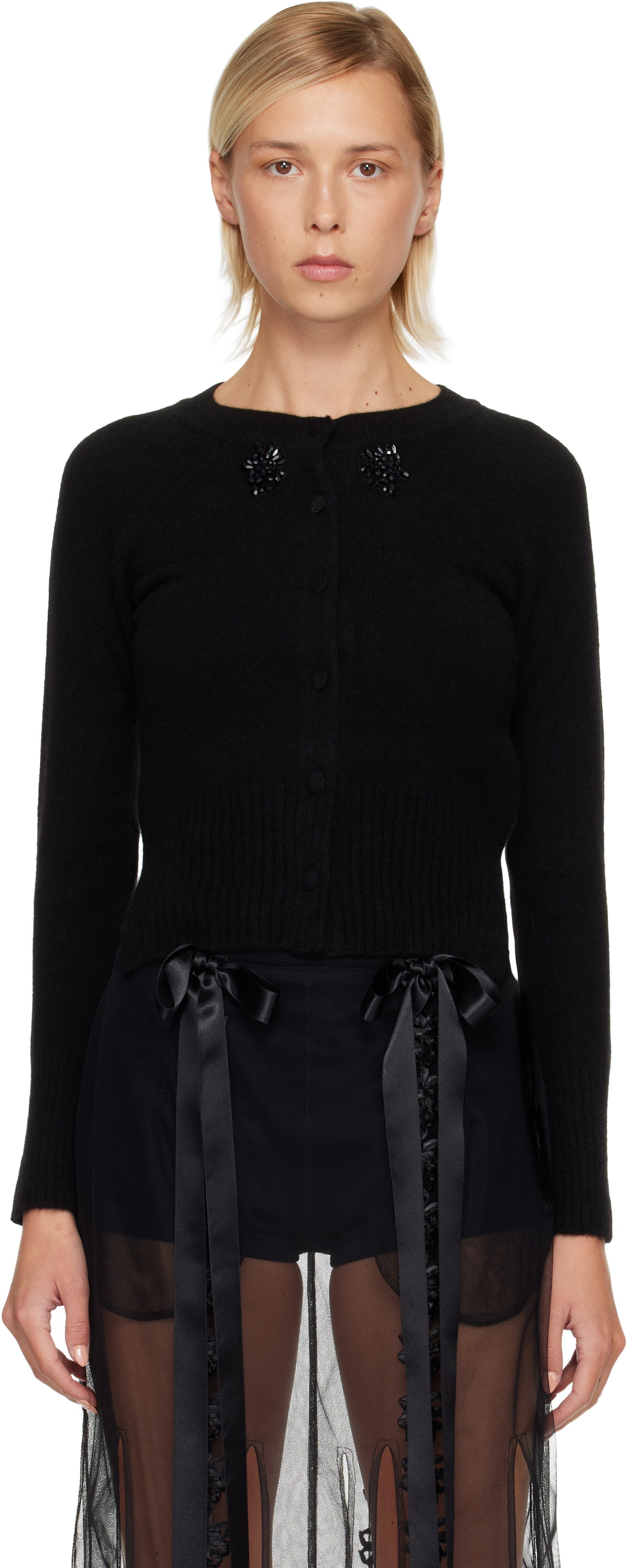 Simone Rocha Black Embellished Cashmere Cardigan Simone Rocha