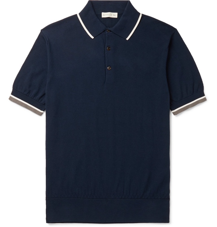 Photo: Etro - Slim-Fit Contrast-Tipped Cotton Polo Shirt - Blue