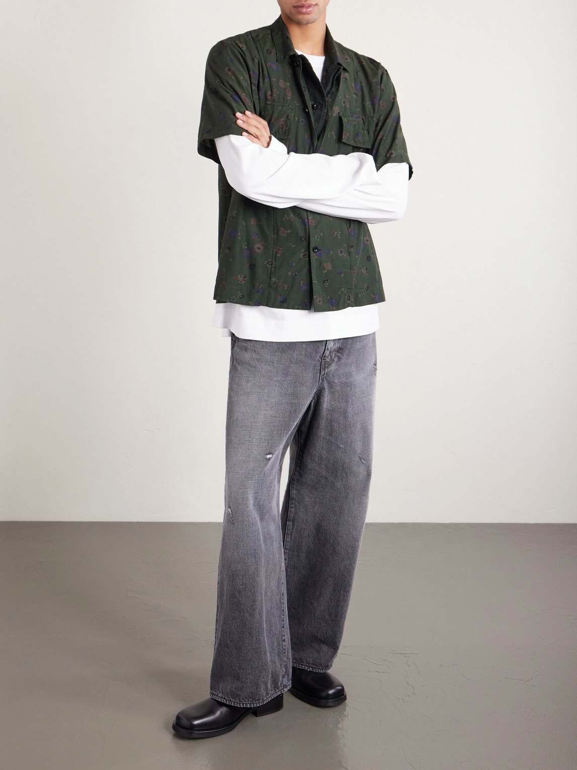 Sacai - Layered Floral-Print Woven Shirt - Green