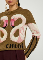 Chloe Flamingo and Logo-intarsia Wool Jumper Brown Other
