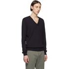 Maison Margiela Navy Elbow Patch V-Neck Sweater