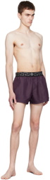 Versace Underwear Burgundy Greca Border Swim Shorts