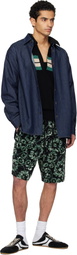 Dries Van Noten Black & Green Embroidered Shorts