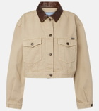 Prada Leather-trimmed cropped denim jacket