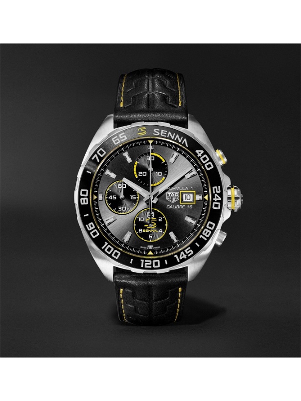 Photo: TAG Heuer - Formula 1 x Senna Chronograph 44mm Stainless Steel and Leather Watch, Ref. No. CAZ201B.FC6487 - Black