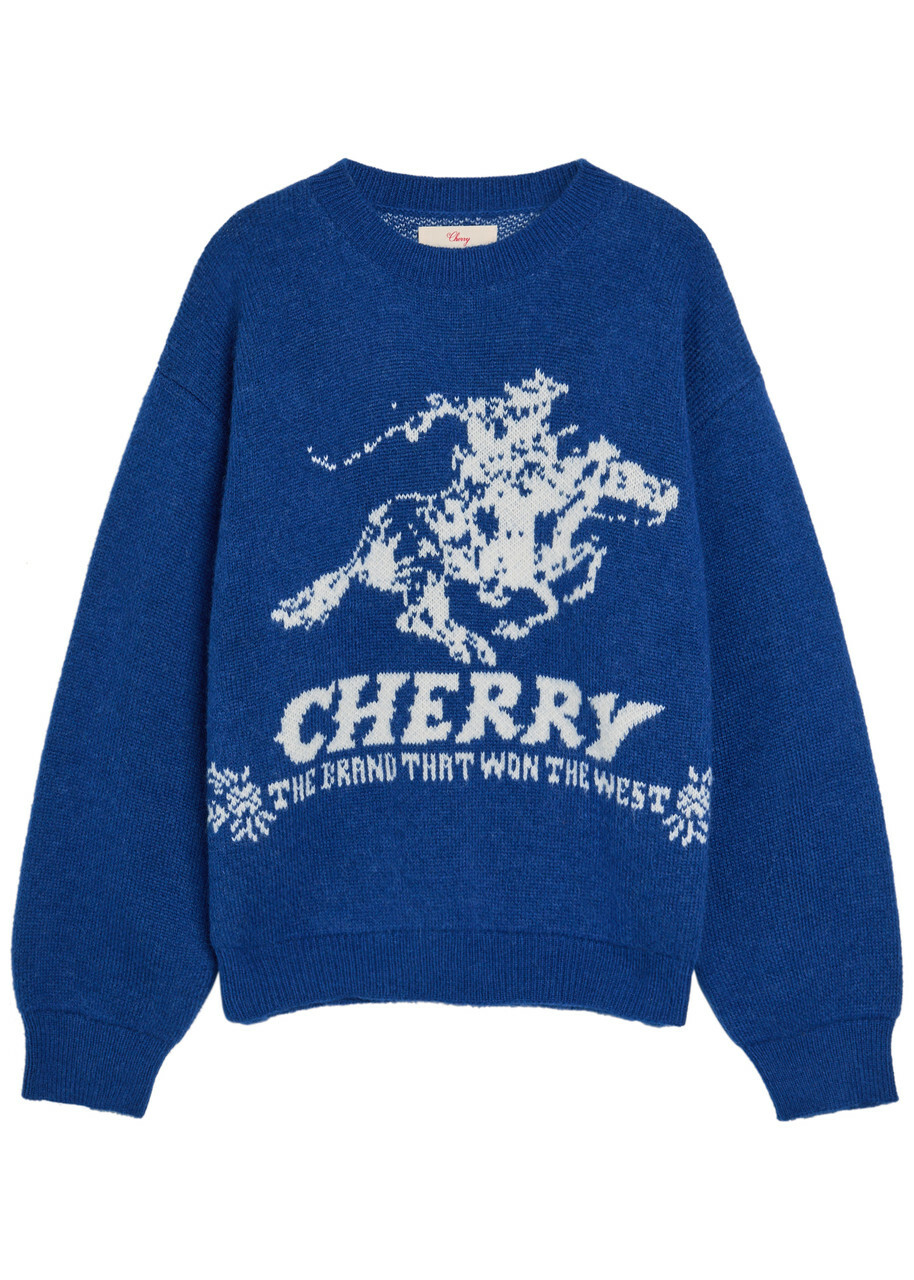 Cherry Los Angeles Won The West Intarsia Alpaca-blend Jumper Blue
