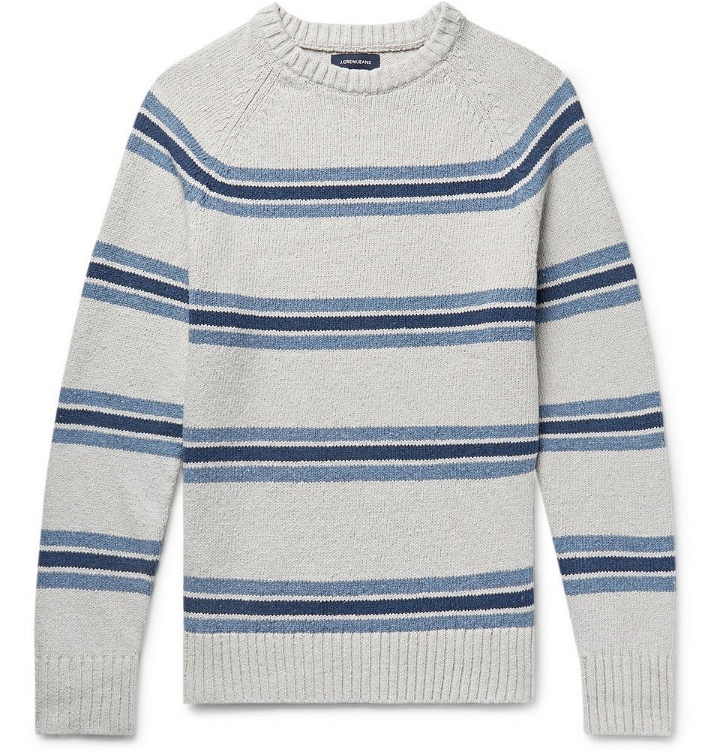 Photo: J.Crew - Striped Cotton-Blend Sweater - Light gray