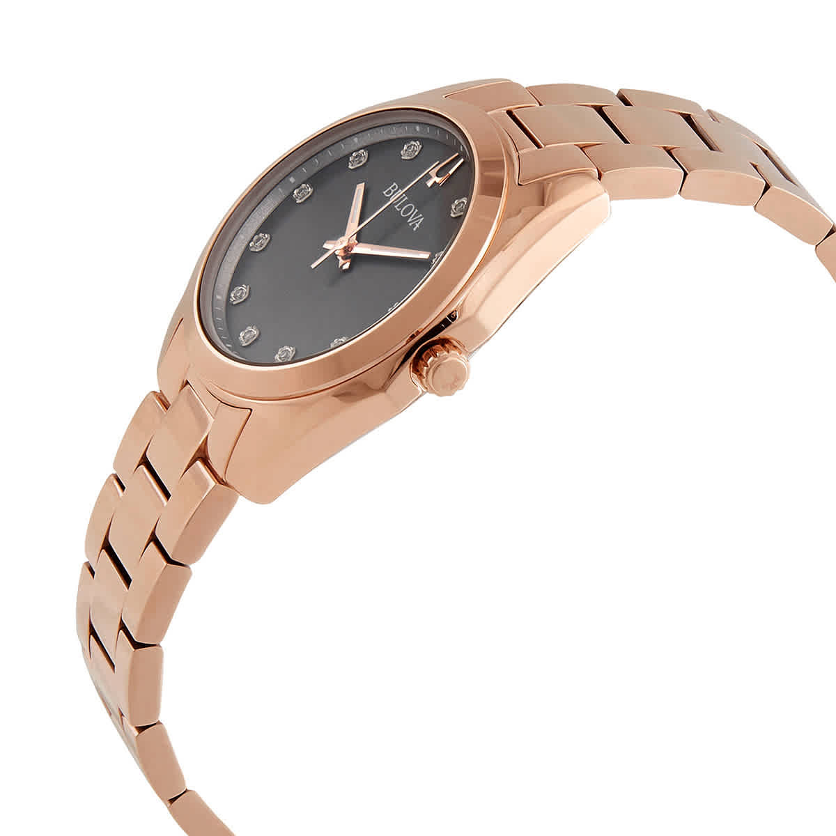 Bulova Surveyor Quartz Diamond Grey Dial Ladies Watch 97P156 Bulova